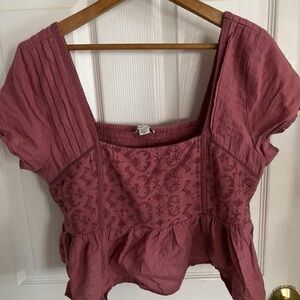 American Eagle Outfitters Mauve Embroidered Blouse